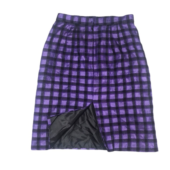 Silk Purple and Black Check pencil skirt - Picture 4 of 10